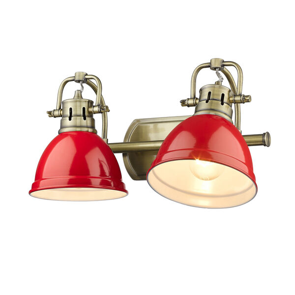 Duncan Aged Brass Two-Light Bath Vanity with Red Shades, image 3